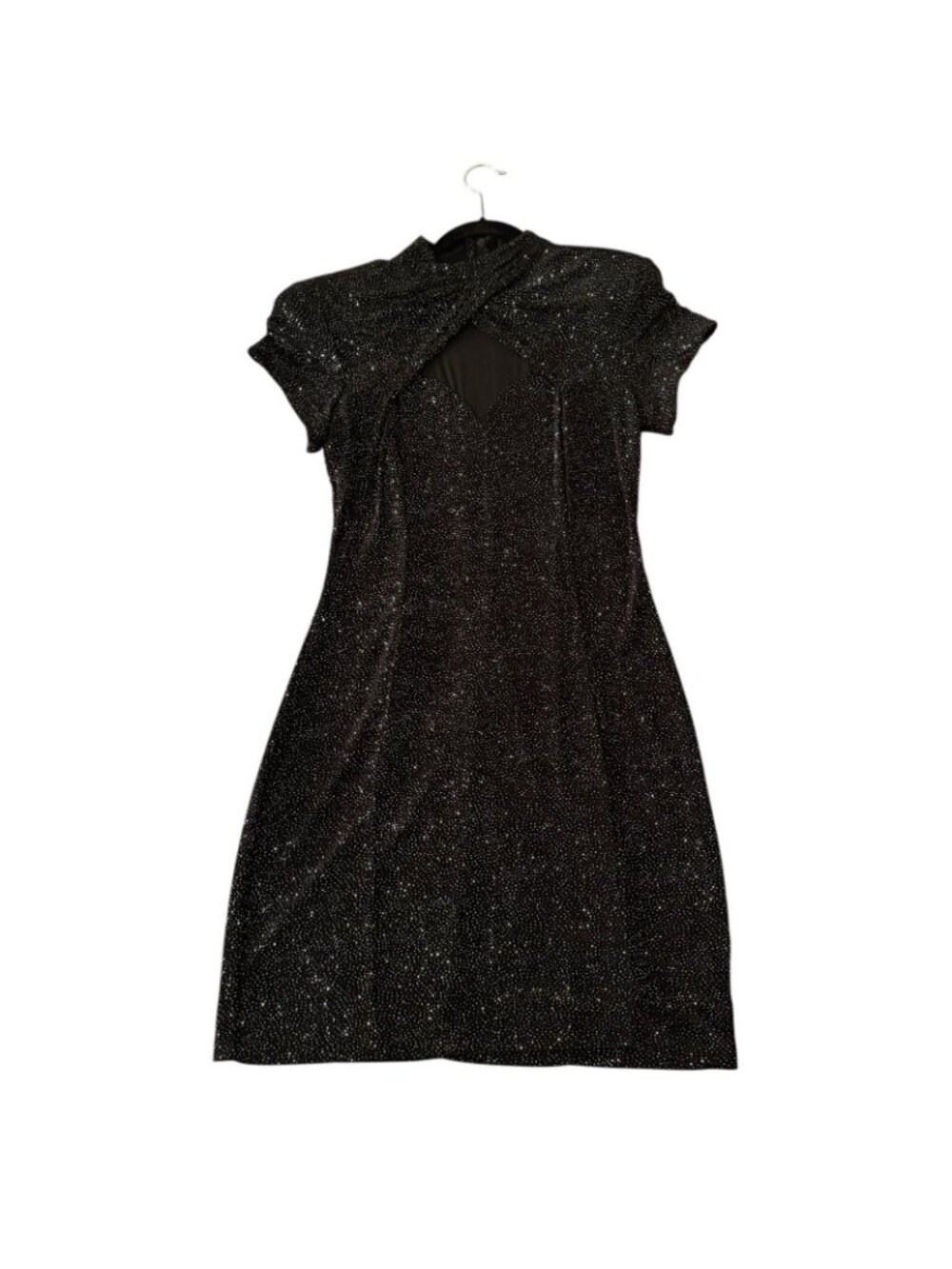 Evening Dress Womens 12 Curvy Black Mini Illusion Elegant Sparkle VTG Night Way - Picture 9 of 15
